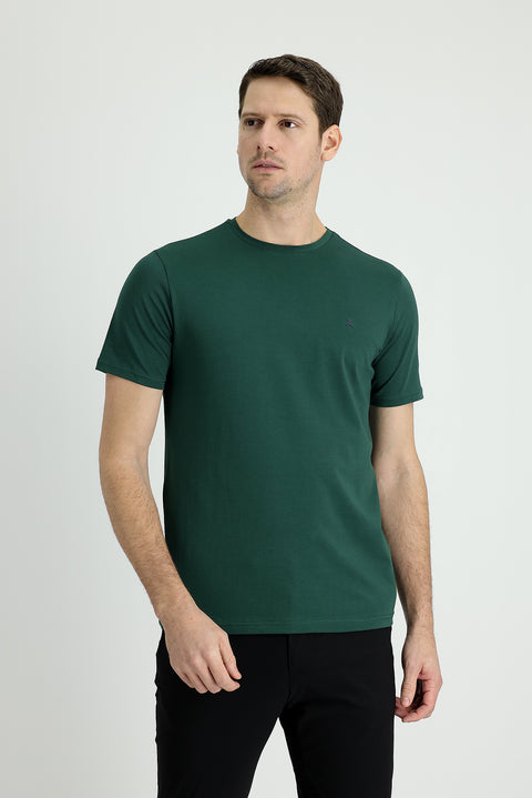 Dark Green Crew Neck Slim Fit Narrow Cut Supreme Cotton T-Shirt