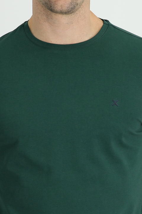 Dark Green Crew Neck Slim Fit Narrow Cut Supreme Cotton T-Shirt