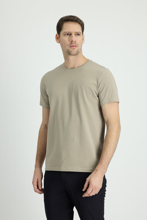 Medium Mink Crew Neck Slim Fit Narrow Cut Supreme T-Shirt