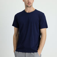 Medium Navy Blue Crew Neck Slim Fit Embroidered Cotton Supreme T-Shirt