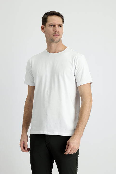 Beyaz Bisiklet Yaka Slim Fit Dar Kesim Nakışlı Süprem Tişört