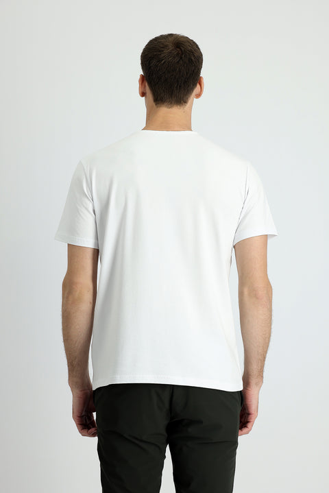 Beyaz Bisiklet Yaka Slim Fit Dar Kesim Nakışlı Süprem Tişört