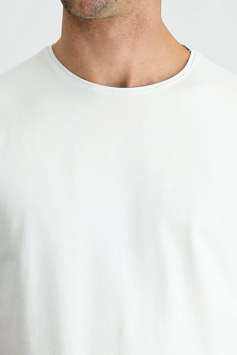 Beyaz Bisiklet Yaka Slim Fit Dar Kesim Nakışlı Süprem Tişört
