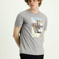 Medium Grey Crew Neck Slim Fit Printed Cotton T-Shirt