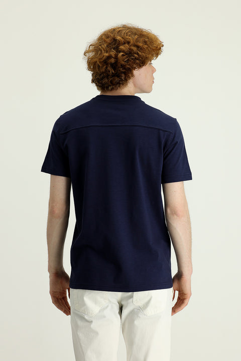 Dark Navy Crew Neck Slim Fit Printed Cotton T-shirt