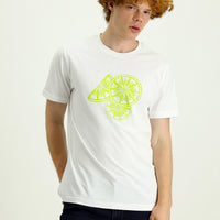 White Crew Neck Slim Fit Printed Cotton T-shirt