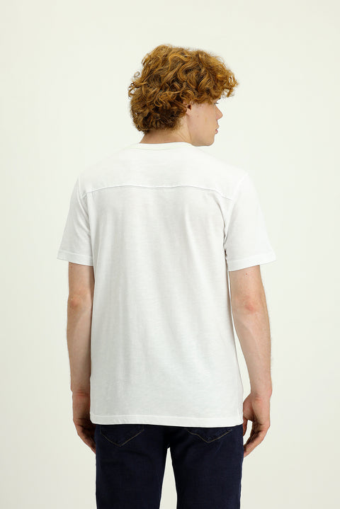 White Crew Neck Slim Fit Printed Cotton T-shirt
