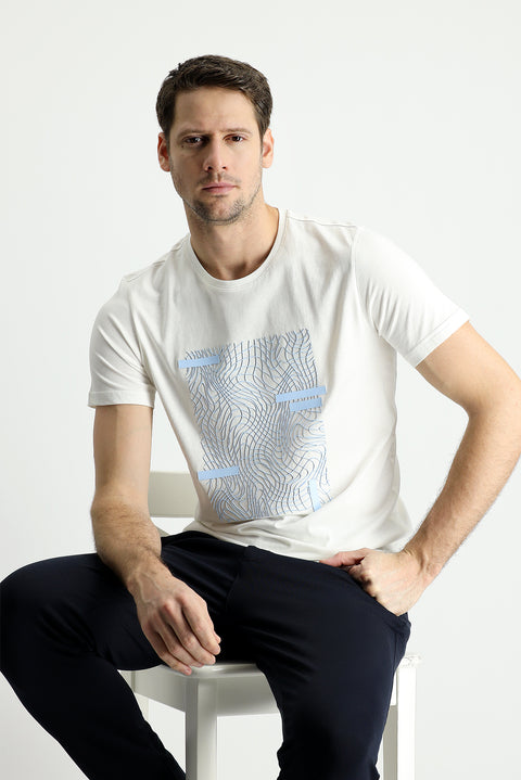 Off-White Crew Neck Slim Fit Printed Cotton T-Shirt