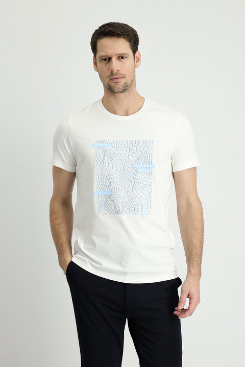 Off-White Crew Neck Slim Fit Printed Cotton T-Shirt