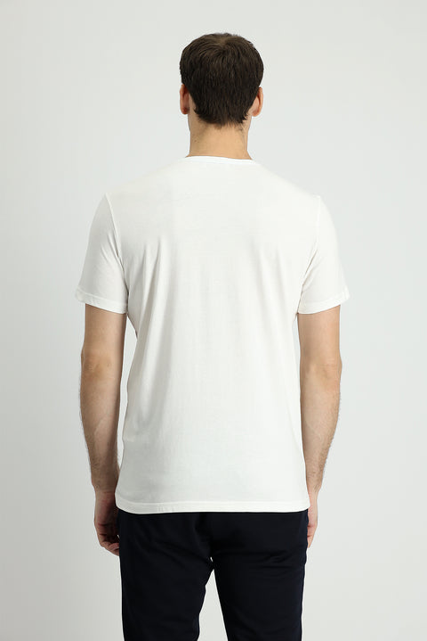 Off-White Crew Neck Slim Fit Printed Cotton T-Shirt