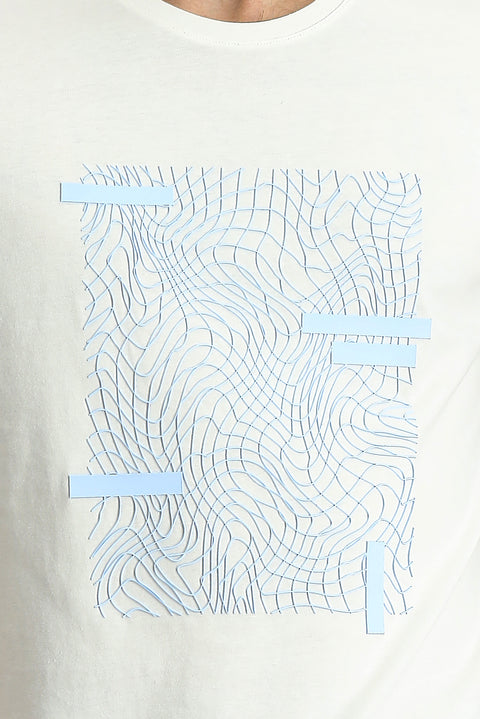 Off-White Crew Neck Slim Fit Printed Cotton T-Shirt