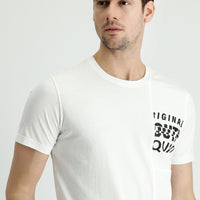 White Crew Neck Slim Fit Printed Cotton T-shirt