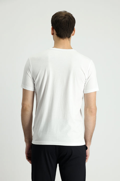 White Crew Neck Slim Fit Printed Cotton T-shirt