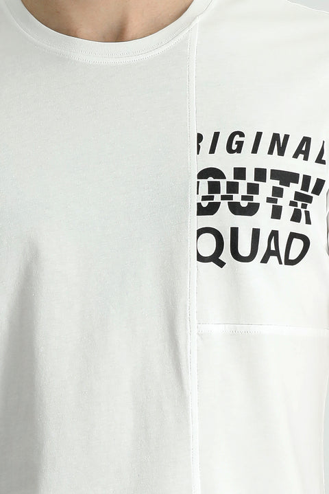 White Crew Neck Slim Fit Printed Cotton T-shirt