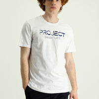 White Crew Neck Slim Fit Printed Cotton T-shirt