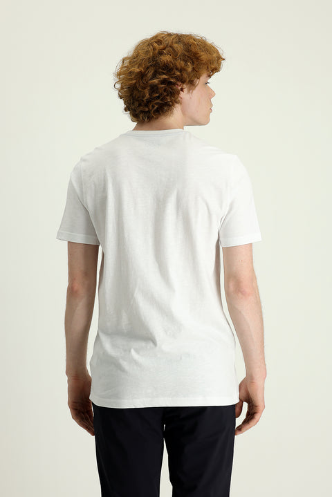White Crew Neck Slim Fit Printed Cotton T-shirt