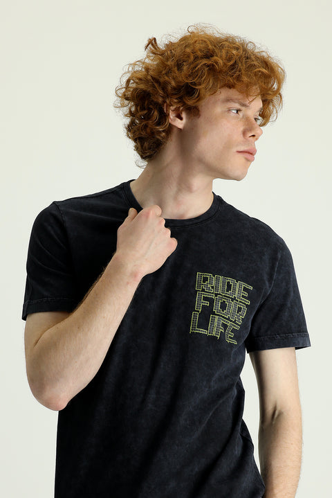 Medium Grey Crew Neck Slim Fit Printed Cotton T-Shirt