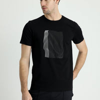 Black Crew Neck Slim Fit Printed Cotton T-Shirt