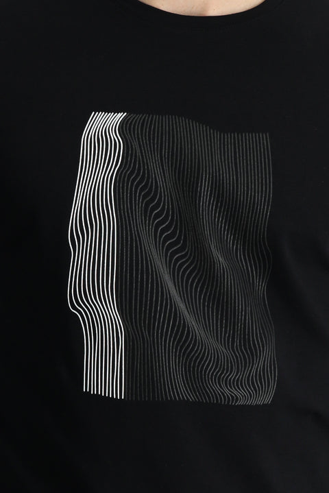 Black Crew Neck Slim Fit Printed Cotton T-Shirt