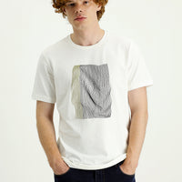 Cream Crew Neck Slim Fit Printed Cotton T-Shirt