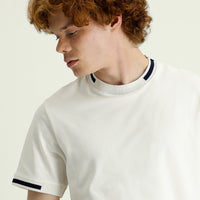 Off-White Crew Neck Slim Fit Patterned Cotton T-shirt