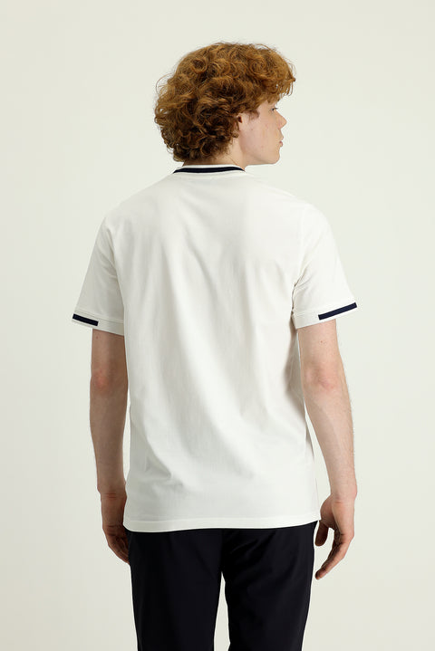Off-White Crew Neck Slim Fit Patterned Cotton T-shirt