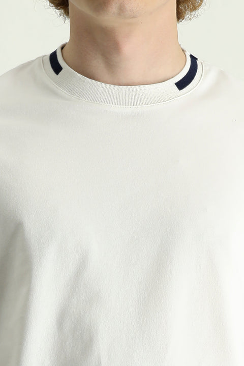 Off-White Crew Neck Slim Fit Patterned Cotton T-shirt