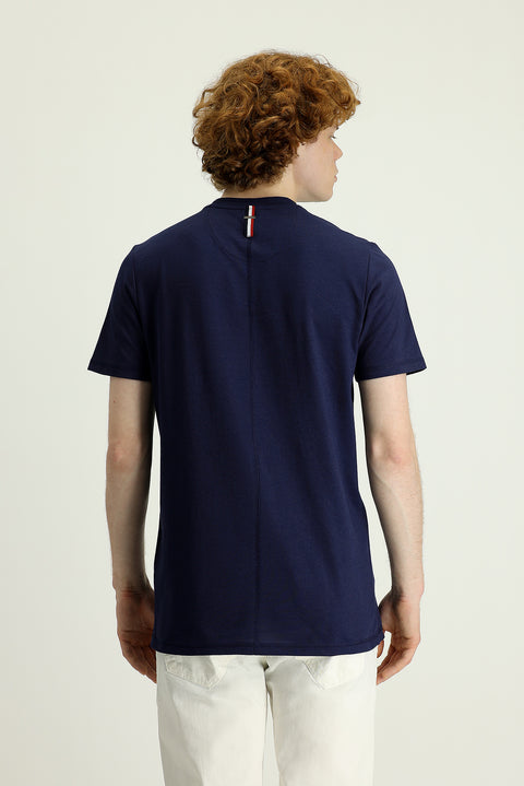 Medium Navy Crew Neck Slim Fit Printed Cotton T-Shirt