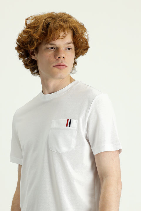 White Crew Neck Slim Fit Printed Cotton T-Shirt