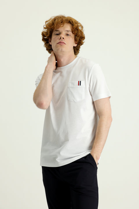 White Crew Neck Slim Fit Printed Cotton T-Shirt