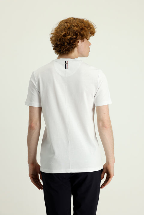 White Crew Neck Slim Fit Printed Cotton T-Shirt