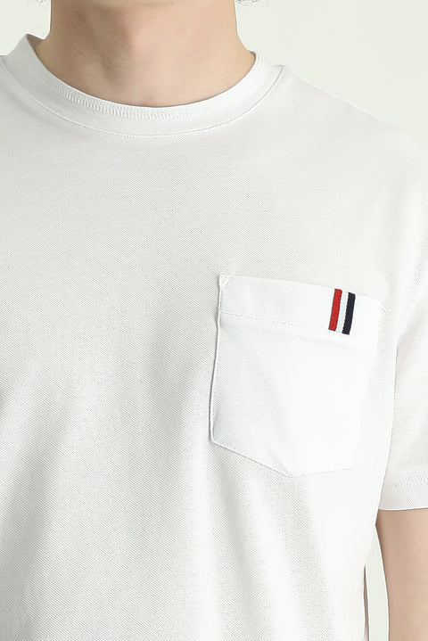 White Crew Neck Slim Fit Printed Cotton T-Shirt