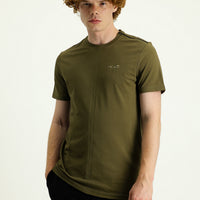 Navy Blue Crew Neck Slim Fit Printed Cotton T-Shirt