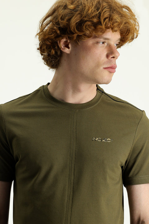 Navy Blue Crew Neck Slim Fit Printed Cotton T-Shirt