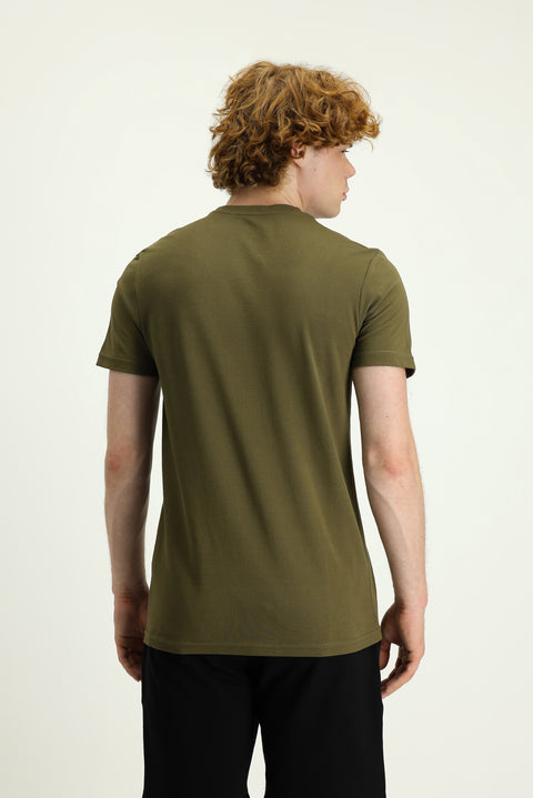Navy Blue Crew Neck Slim Fit Printed Cotton T-Shirt