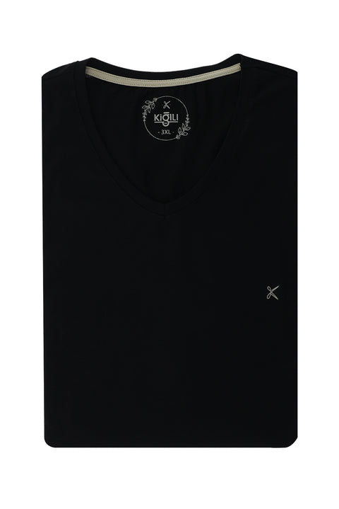 Black Plus Size V-Neck Cotton Supreme T-Shirt
