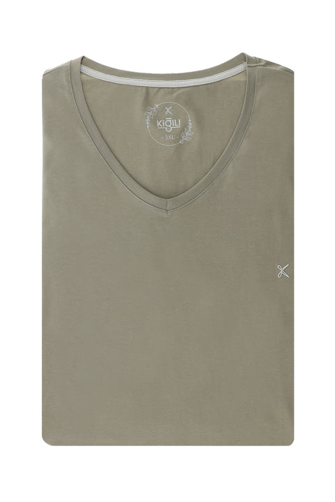 Medium Mink Plus Size V-Neck Cotton Supreme T-Shirt