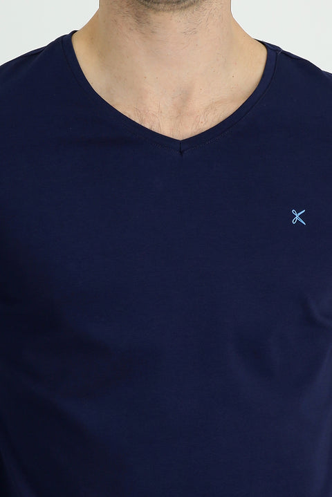 Navy Blue V-Neck Slim Fit T-Shirt