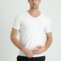 White V-Neck Slim Fit Cotton T-Shirt