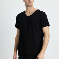 Black V-Neck Slim Fit Narrow Cut Embroidered Supima Cotton T-Shirt