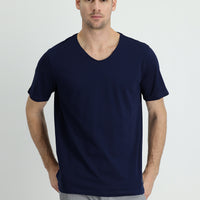 Mid-Navy V-Neck Slim Fit Embroidered Supima T-Shirt