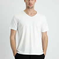 White V-Neck Slim Fit Embroidered Cotton Supreme T-Shirt