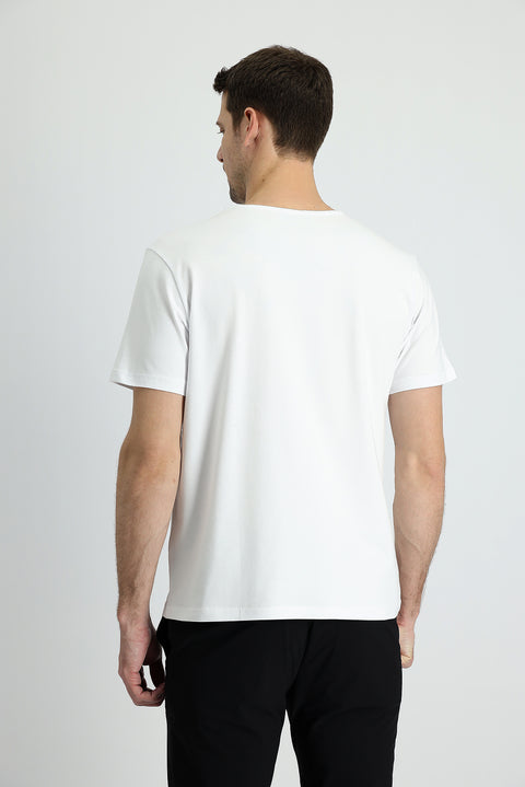 White V-Neck Slim Fit Embroidered Cotton Supreme T-Shirt