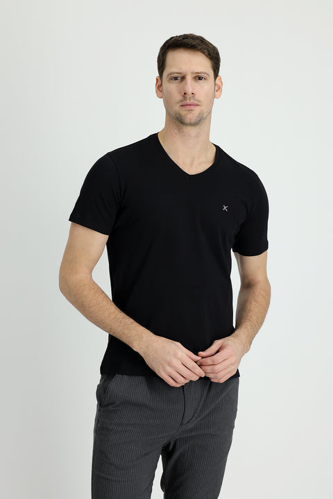 Black V-Neck Slim Fit T-Shirt