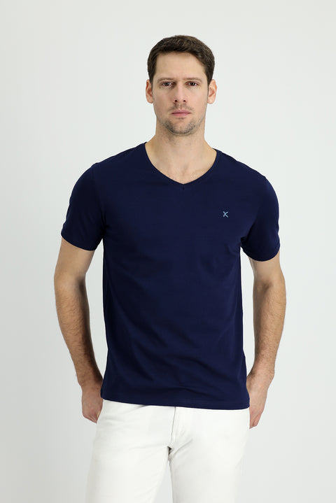 Navy Blue V-Neck Slim Fit T-Shirt