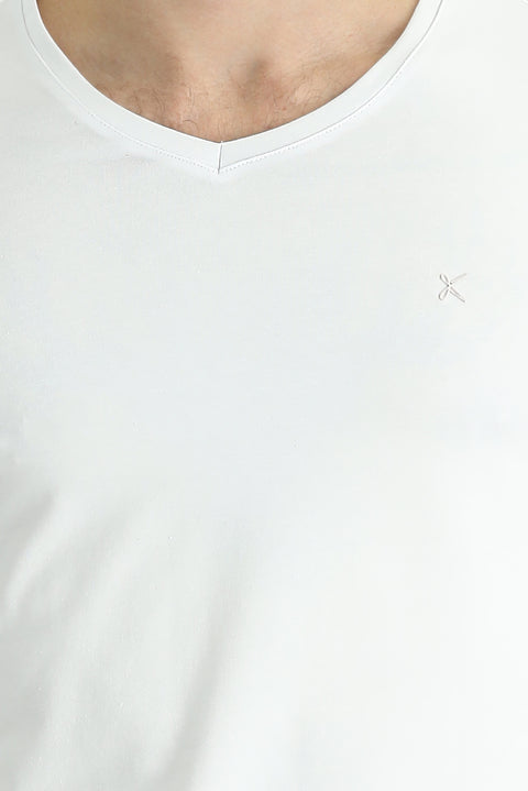 White V-Neck Slim Fit T-Shirt