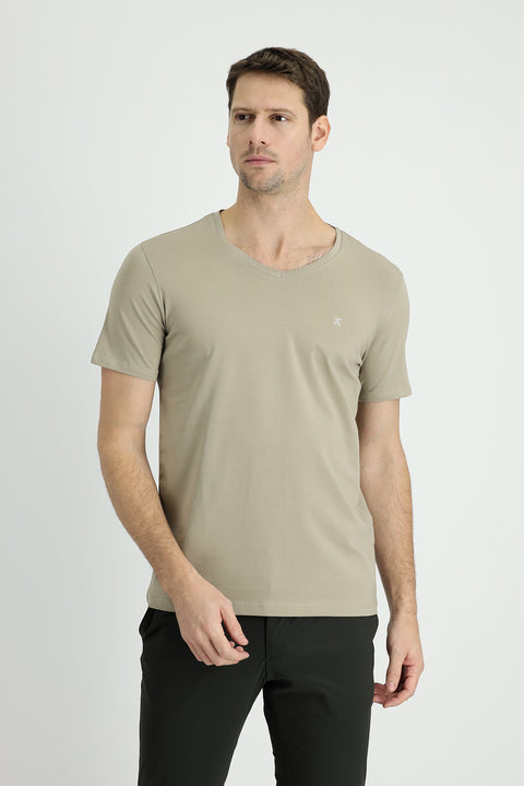 Medium Mink V-Neck Slim Fit T-Shirt
