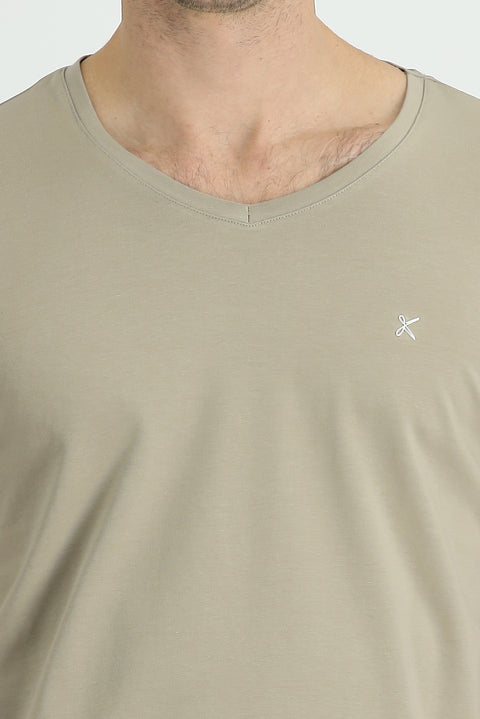 Medium Mink V-Neck Slim Fit T-Shirt