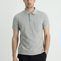 Medium Grey Melange Polo Collar Regular Fit Embroidered Cotton T-Shirt