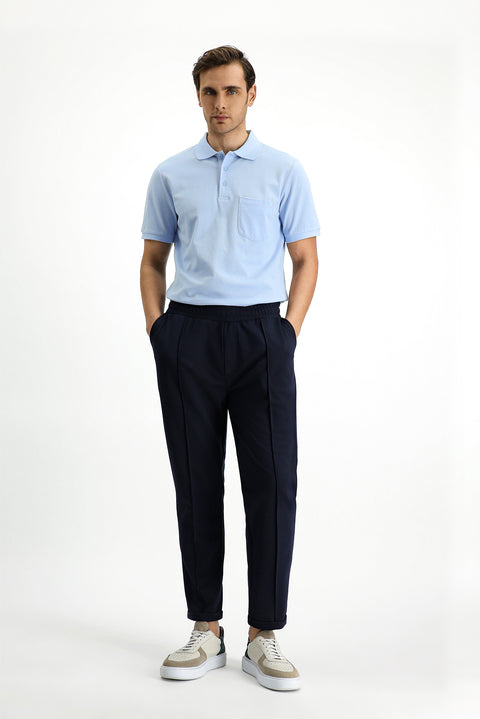 Light Blue Polo Collar Regular Fit Embroidered Cotton T-Shirt